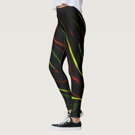 Leggings Rasgos ondulados verdes y rojos en fondos negros