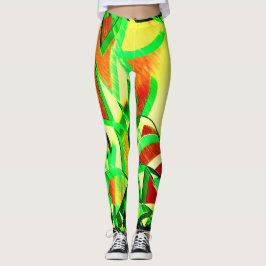 Leggings Rasgos verdes sobre la imagen roja, con llovizna
