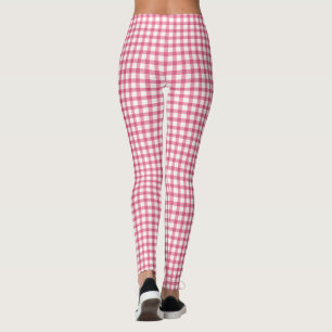 Leggings Raspberry Pink Gingham Plaid Check Pattern