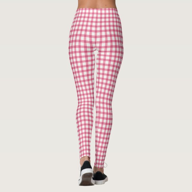 Leggings Raspberry Pink Gingham Plaid Check Pattern (Reverso)