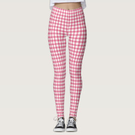 Leggings Raspberry Pink Gingham Plaid Check Pattern