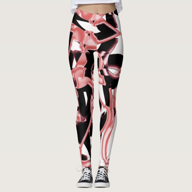 Leggings Raspones de salmón y negro, cintas destruidas en b (Anverso)