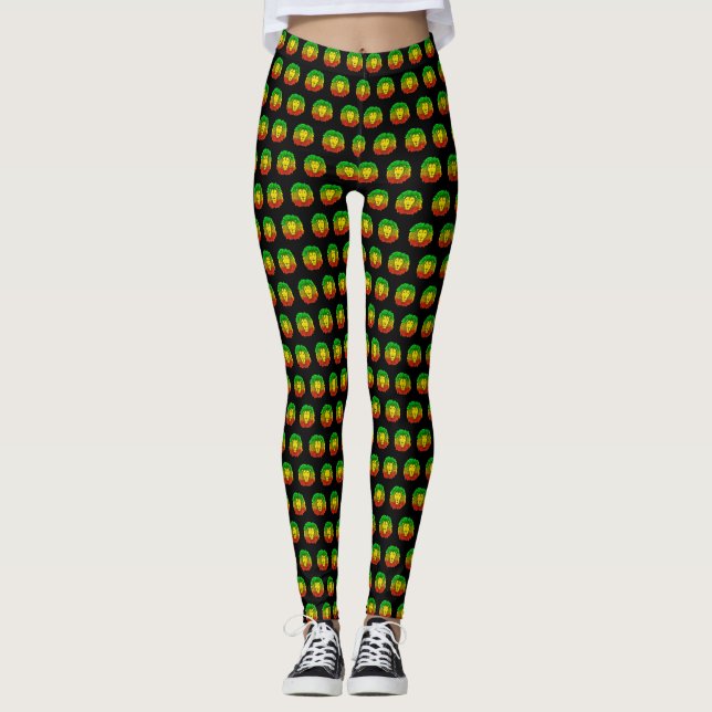 Leggings Rasta cabeza de león rojo dibujo verde amarillo Ja (Anverso)