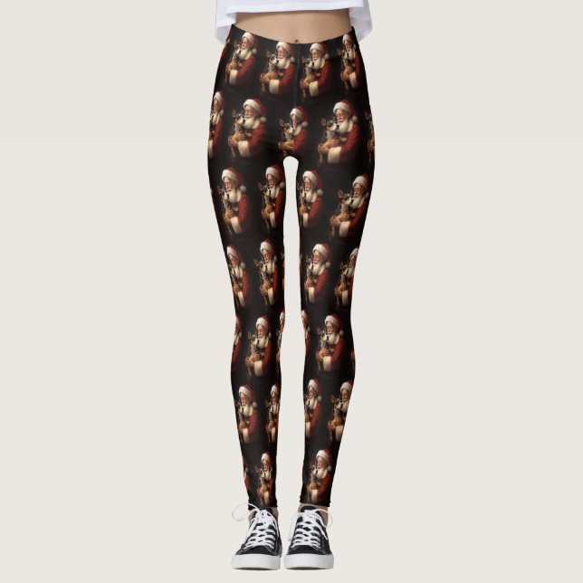 Leggings Rat Terrier Con Santa Claus Navidades festivos (Anverso)