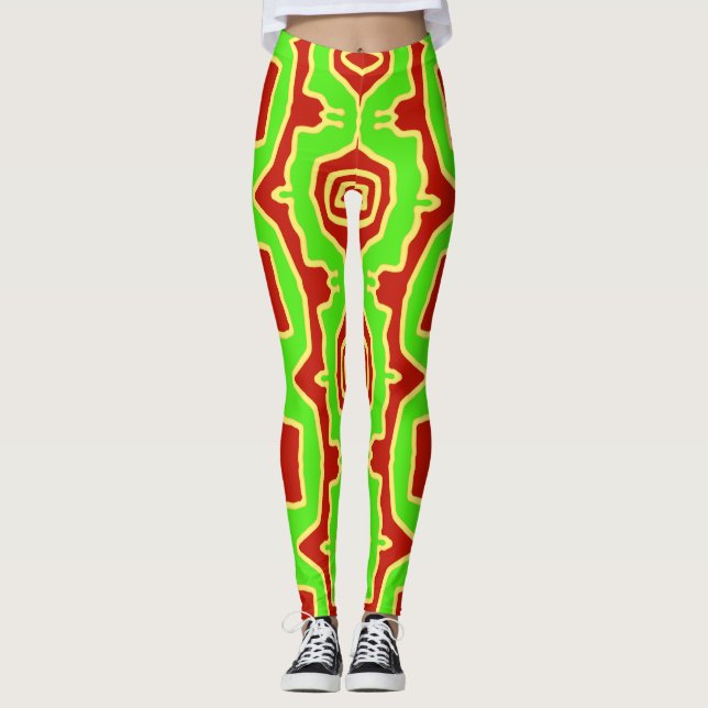 Leggings "Ratti_Creative_Arts" verde y rojo, de moda (Anverso)