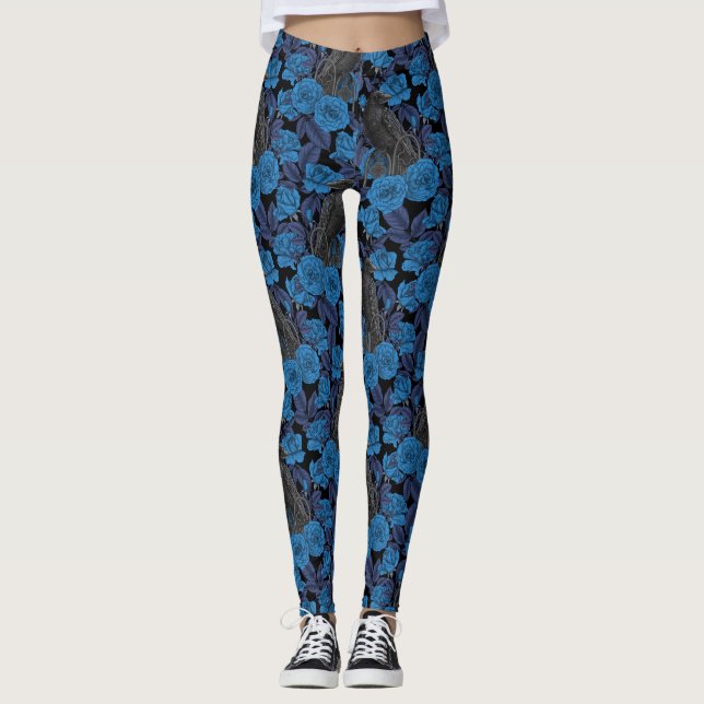 Leggings Ravens y rosas azules (Anverso)