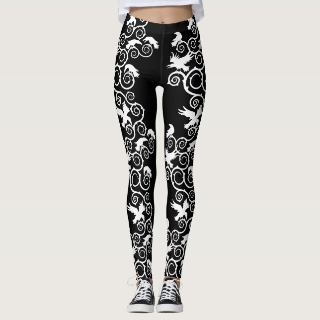 Leggings Ravens y Thorns blancos góticos (Anverso)