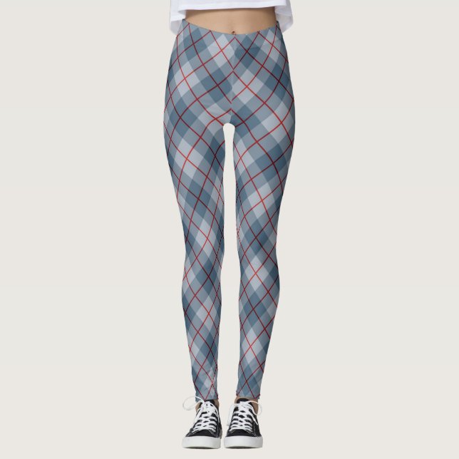 Leggings Raya Azul-Roja de la tela escocesa diagonal (Anverso)