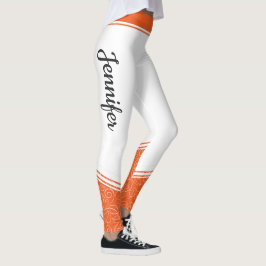 Leggings raya blanca floral y naranja y nombre moderno