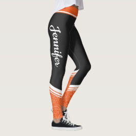 Leggings raya blanca naranja y floral negra y nombre modern