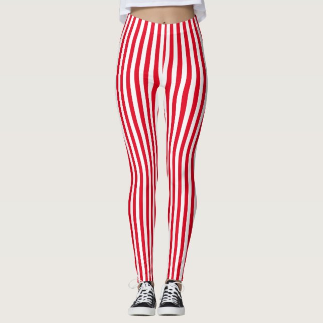 Leggings Raya blanca roja vertical de Candycane (Anverso)