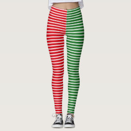 Leggings Rayado rojo y verde del duende del navidad