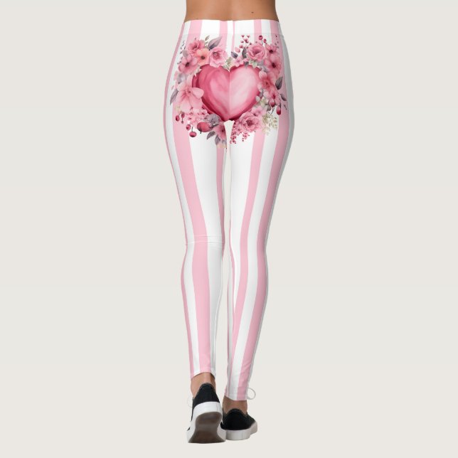 Leggings Rayado rosado, corazón trasero (Reverso)