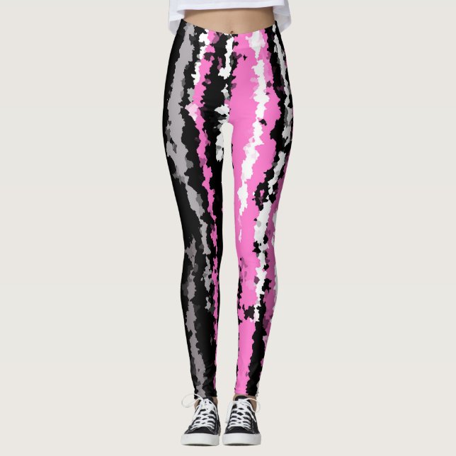 Leggings Rayas abstractas blancas y grises negras rosadas (Anverso)