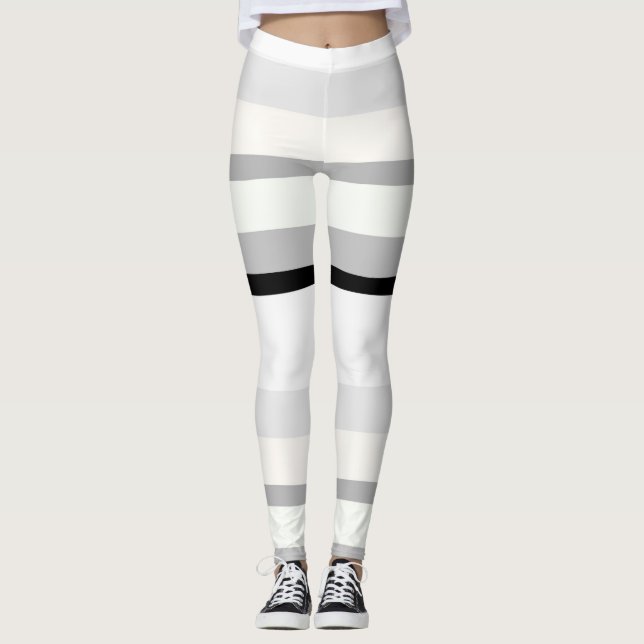 Leggings Rayas abstractas en negro, blanco y verde (Anverso)