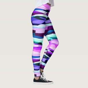 Leggings Rayas abstractas púrpura, rosa y azul