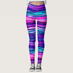 Leggings Rayas abstractas púrpura, rosa y azul