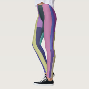 Leggings Rayas abstractas púrpura, rosa y gris
