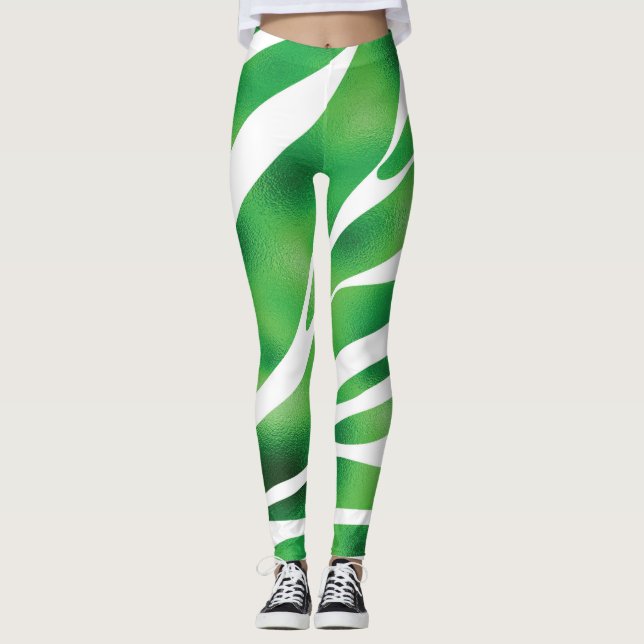 Leggings Rayas abstractas verdes y blancas (Anverso)