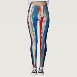 Leggings Rayas abstractas verticales pintadas de blanco azu