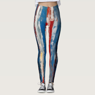 Leggings Rayas abstractas verticales pintadas de blanco azu