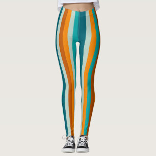Leggings Rayas alegres de Naranja Aqua vertical