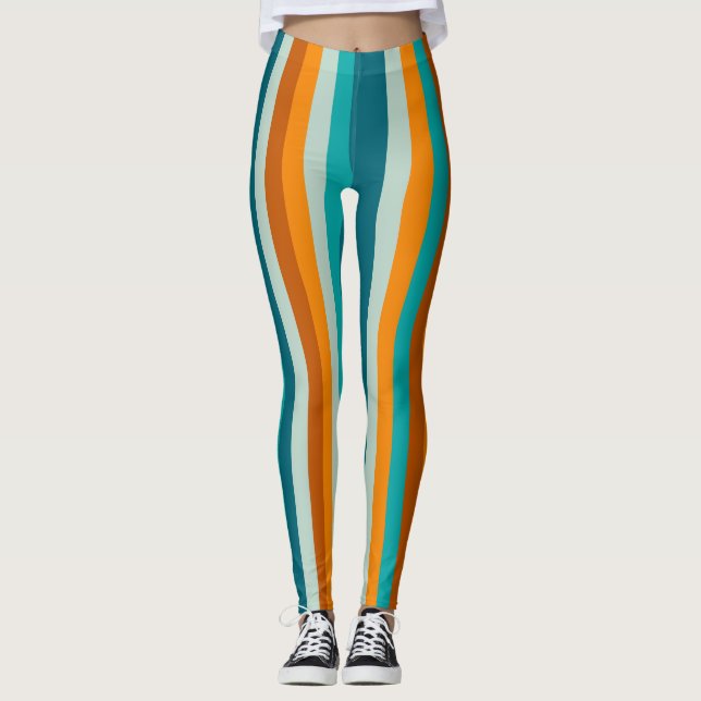 Leggings Rayas alegres de Naranja Aqua vertical (Anverso)