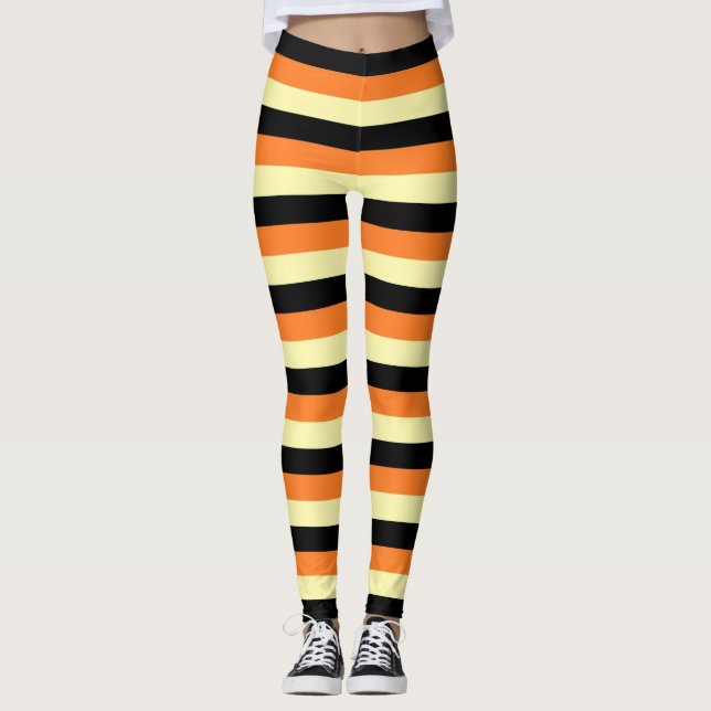 Leggings Rayas amarillo claro, negras y anaranjadas (Anverso)