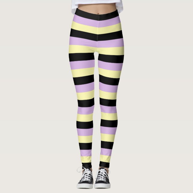 Leggings Rayas amarillo pálido, negro y morado suave (Anverso)