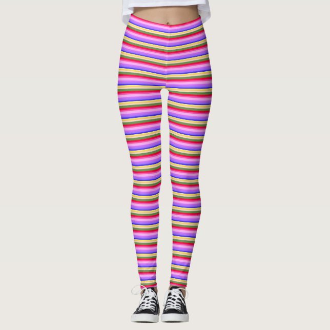 Leggings Rayas: azul morado verde amarillo Naranja rosa roj (Anverso)