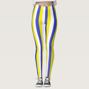 Leggings Rayas azules, amarillas y blancas verticales