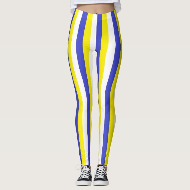 Leggings Rayas azules, amarillas y blancas verticales (Anverso)