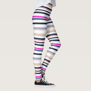 Leggings Rayas azules, rosadas y de arena