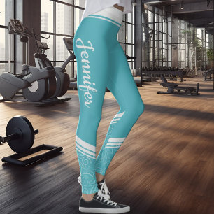 Leggings Rayas blancas de color turquesa y nombre moderno