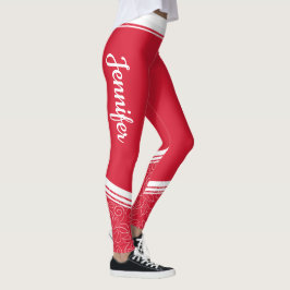 Leggings Rayas blancas de flores rojas y nombre a una chica