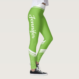 Leggings Rayas blancas de flores verdes y nombre a una chic