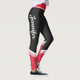 Leggings rayas blancas florales negras y rojas y nombre mod