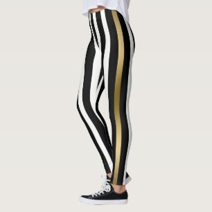 Leggings Rayas Blancas, Oro Y Negra