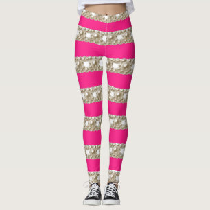 Leggings rayas blancas y rosas calientes con perlas de dise