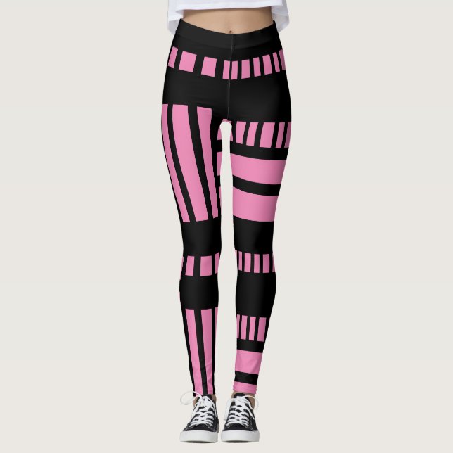 Leggings Rayas.Blanco negro 01 BG rosa (Anverso)
