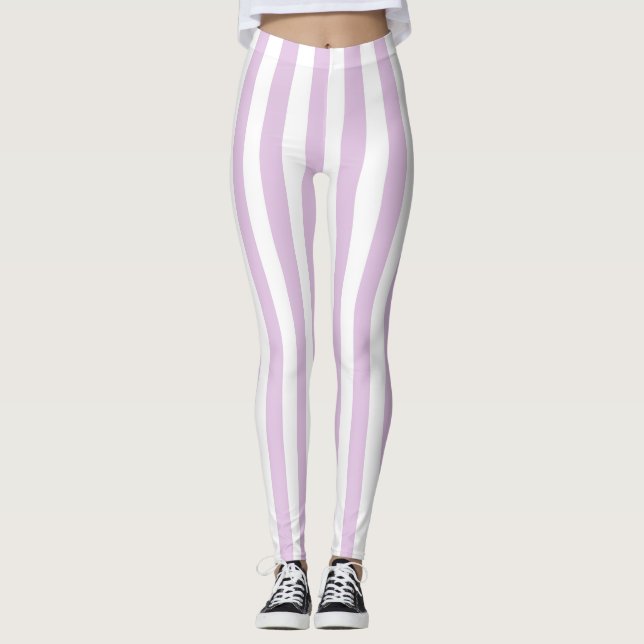 Leggings Rayas blandas verticales en blanco y violeta (Anverso)