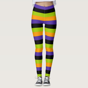 Leggings Rayas Brujas Verde Negro Naranja Púrpura Halloween