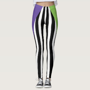 Leggings Rayas caprichosas verdes moradas negras y blancas