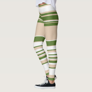 Leggings Rayas complejas: verde blanco, arena y pálido