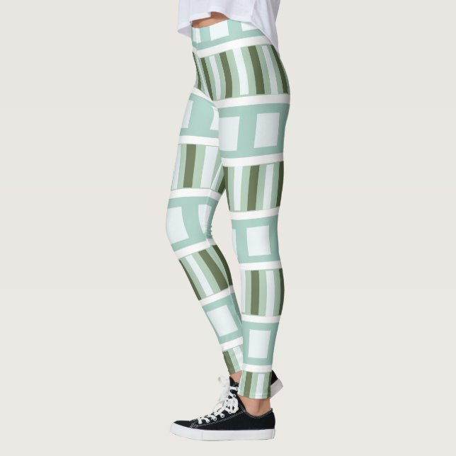 Leggings Rayas Cuadradas Verde Turquesa  (Izquierda)