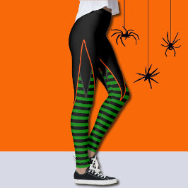 Leggings Rayas De Bruja En Falda De Burro Verde Y Negro