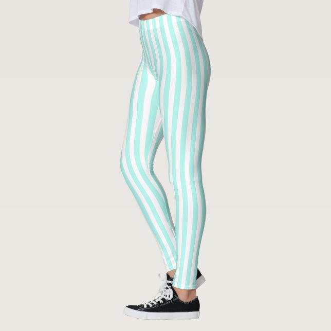 Leggings Rayas de caramelo blanco y turquesa (Izquierda)