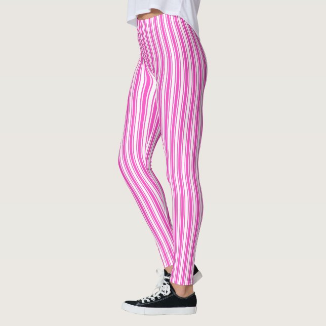 Leggings Rayas de caramelos rosadas y blancas calientes (Izquierda)