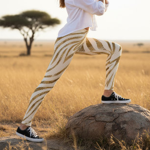 Leggings Rayas de cebra glam patrón safari dorado ID1151