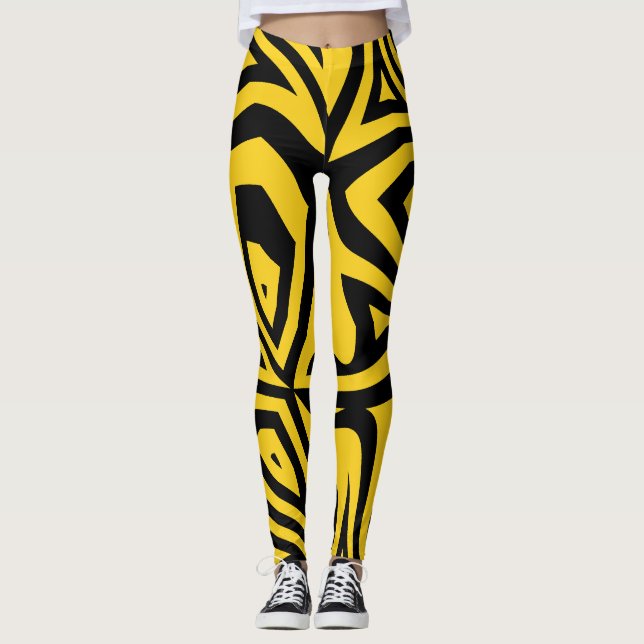Leggings Rayas de cebra negra y amarilla para mujeres legga (Anverso)